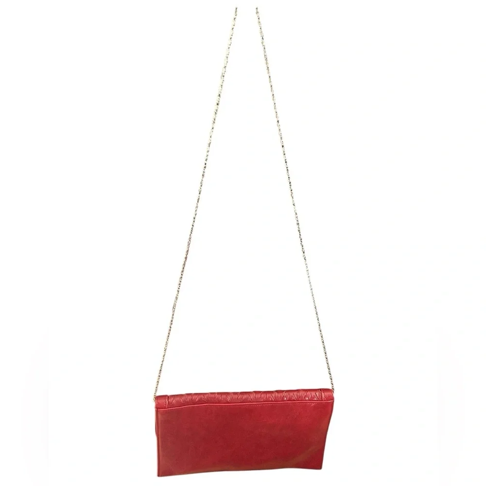 Poppie Jones Vintage Red Faux Leather Clutch with Chain Strap EUC - Picture 9 of 13